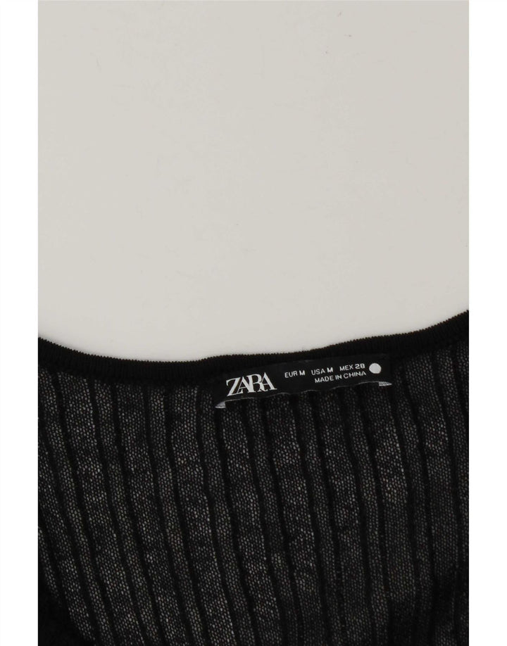 Zara Dame se Gennem 3/4 ærmet bluse Top UK 12 Medium Sort