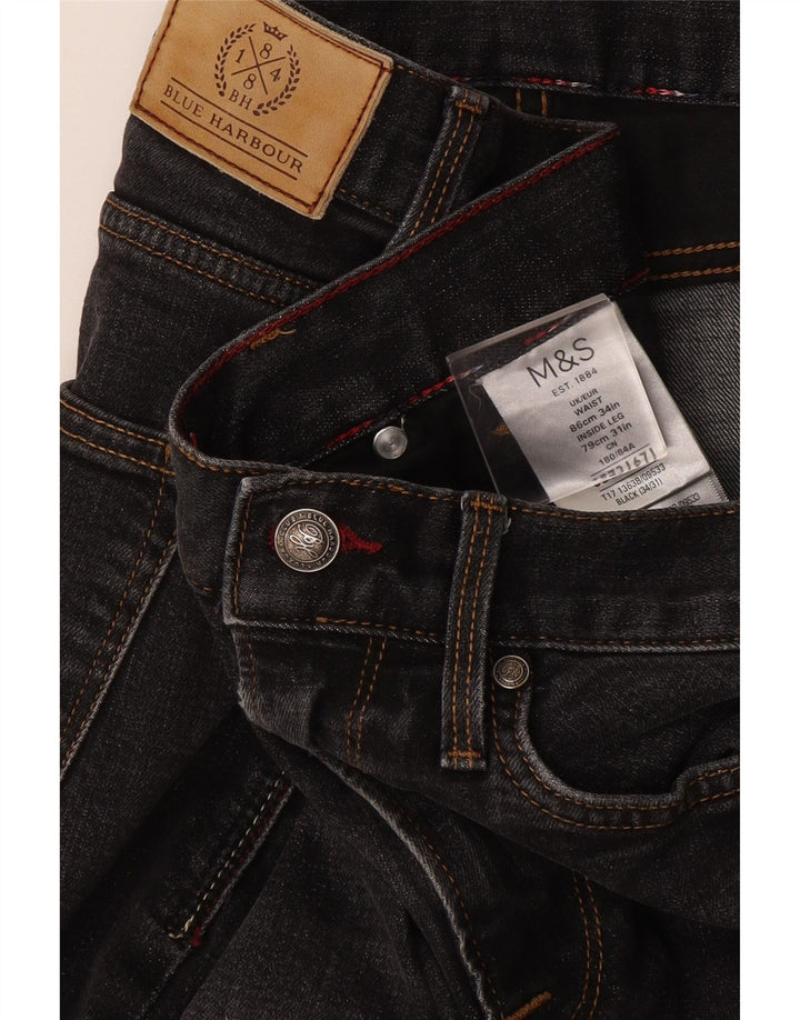 Marks & Spencer Herre Blue Harbor Straight Jeans W34 L31 Sort Bomuld