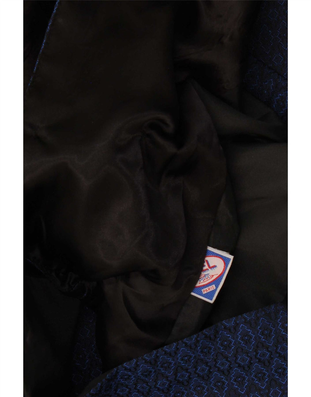 Vintage Dame Dobbeltradet Frakke UK 16 Large Navy Blue Geometric