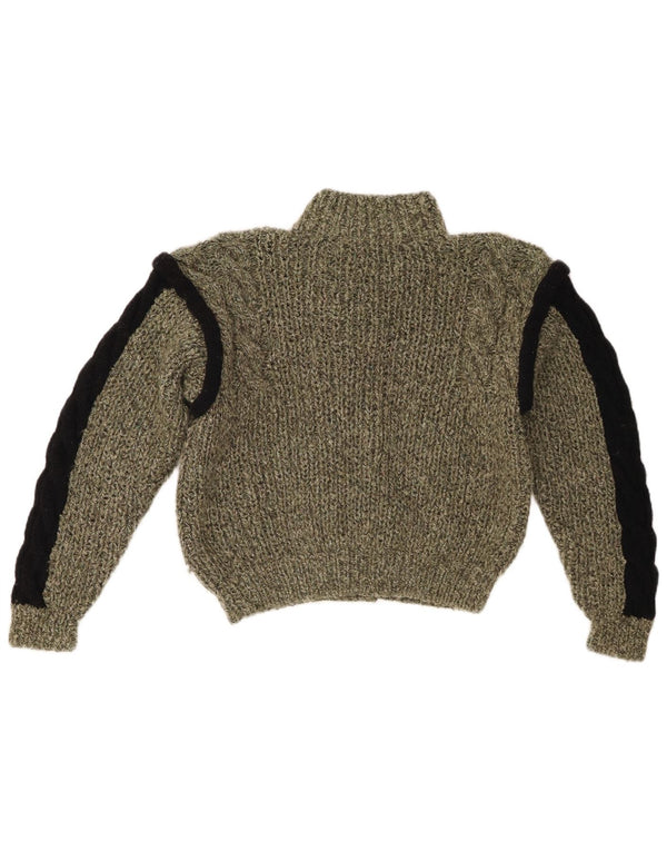 Vintage Kvinders Crop Cardigan Sweater UK 12 Medium Khaki Colourblock Bomuld