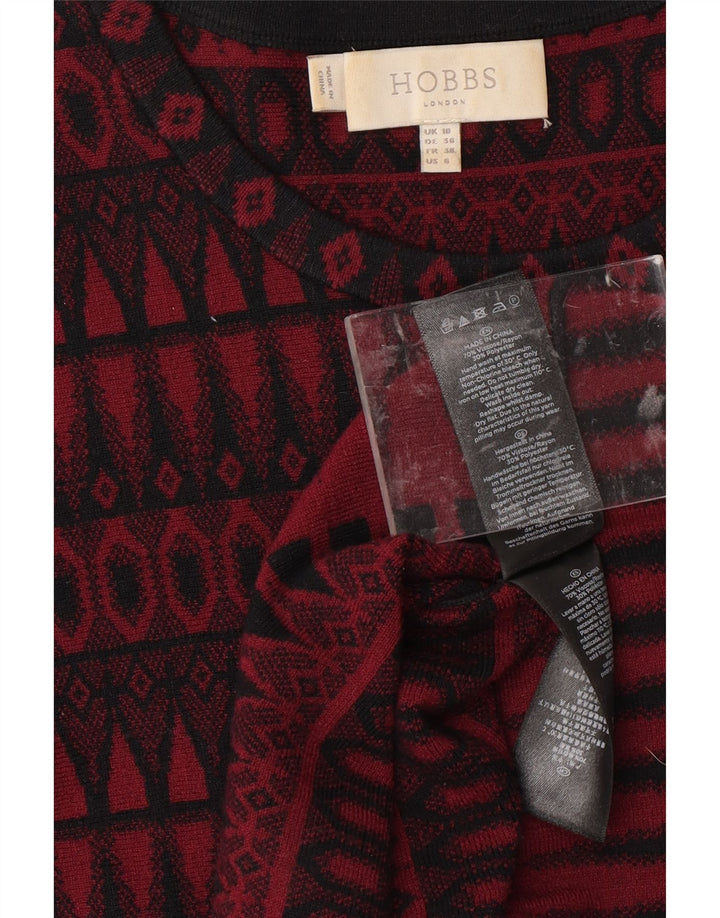 HOBBS Dame 3/4-ærmet Jumper Dress UK 10 Small Red Geometric Viscose