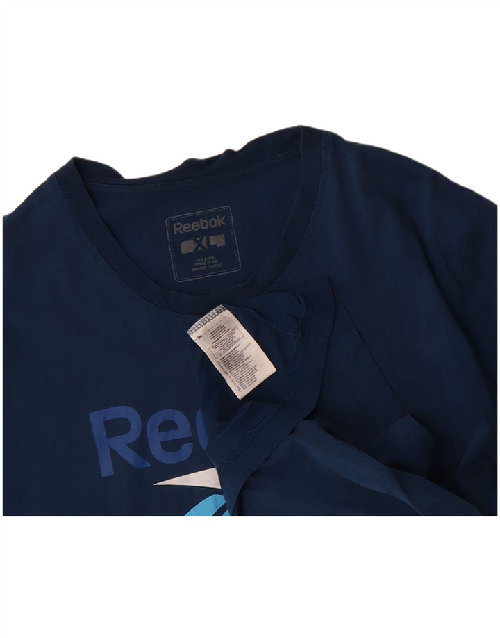 REEBOK Mens Graphic T-Shirt Top XL Navy Blue Cotton