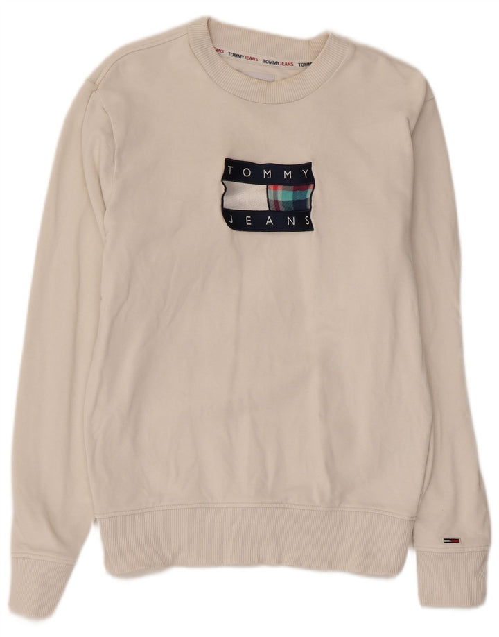 TOMMY HILFIGER Grafisk sweatshirttrøje til kvinder UK 6 XS hvid bomuld