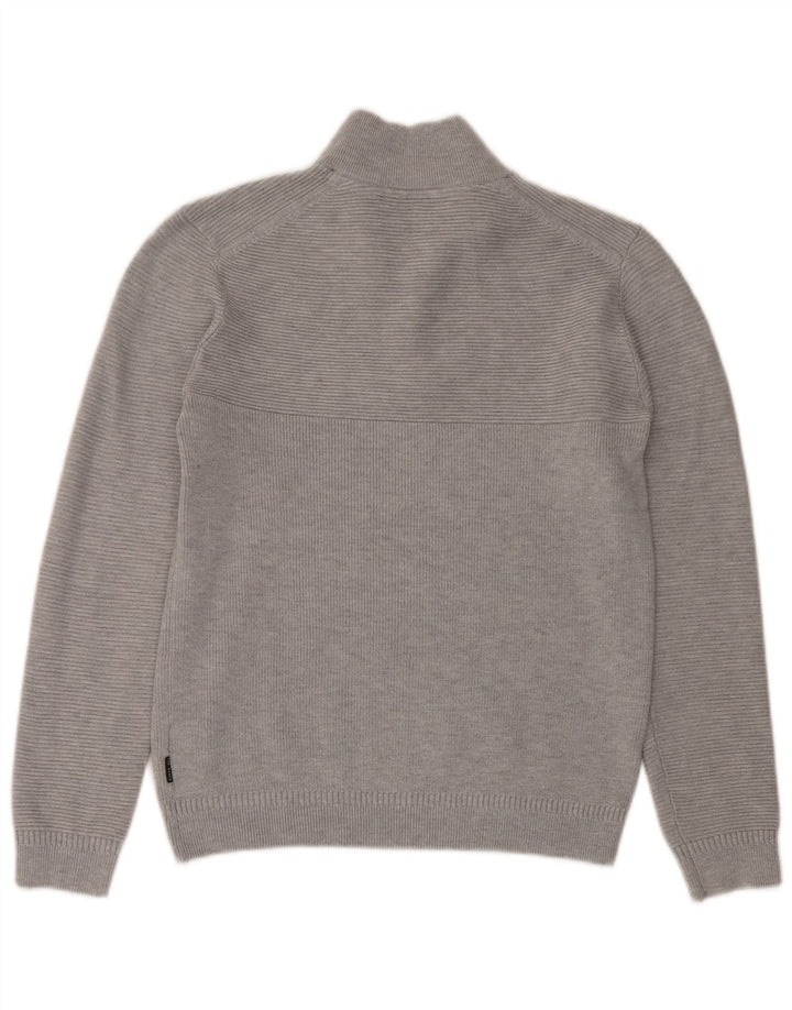 Ted Baker Herre Zip Neck Jumper Sweater Størrelse 3 Medium Grå Polyester