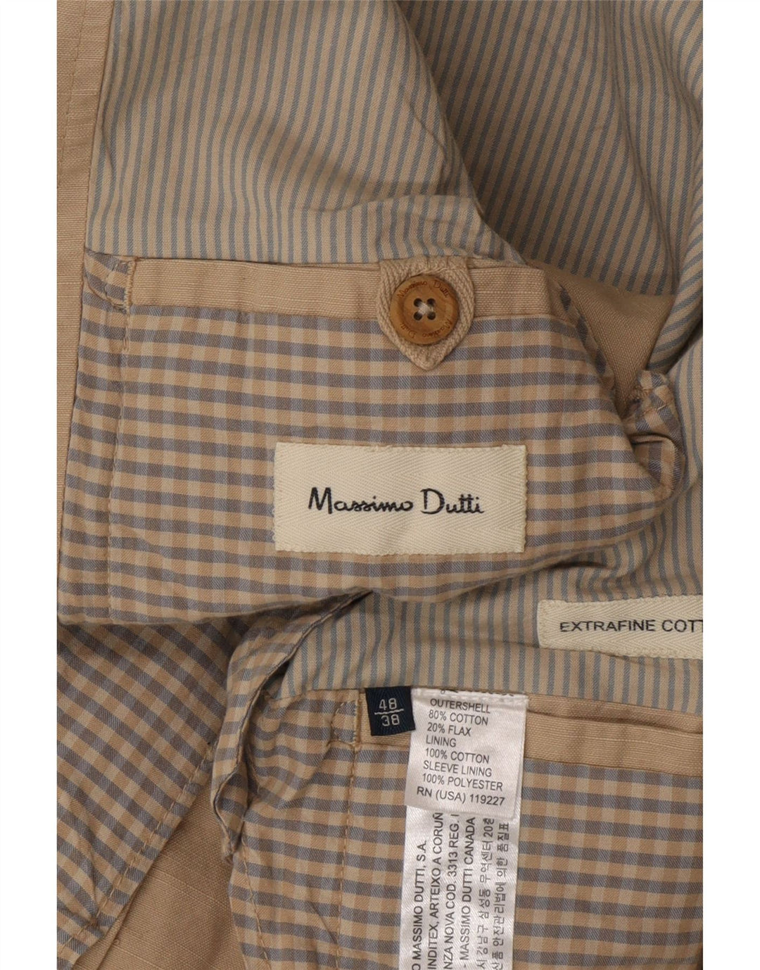 Massimo Dutti Herre 2-knaps blazerjakke EU 48 Medium Beige Bomuld