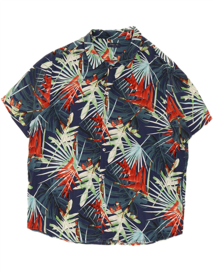 CALLIOPE Mens Short Sleeve Shirt XL Blue Floral Viscose