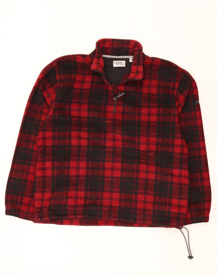 Izod herre lynlås hals fleece jumper stor rød plaid polyester