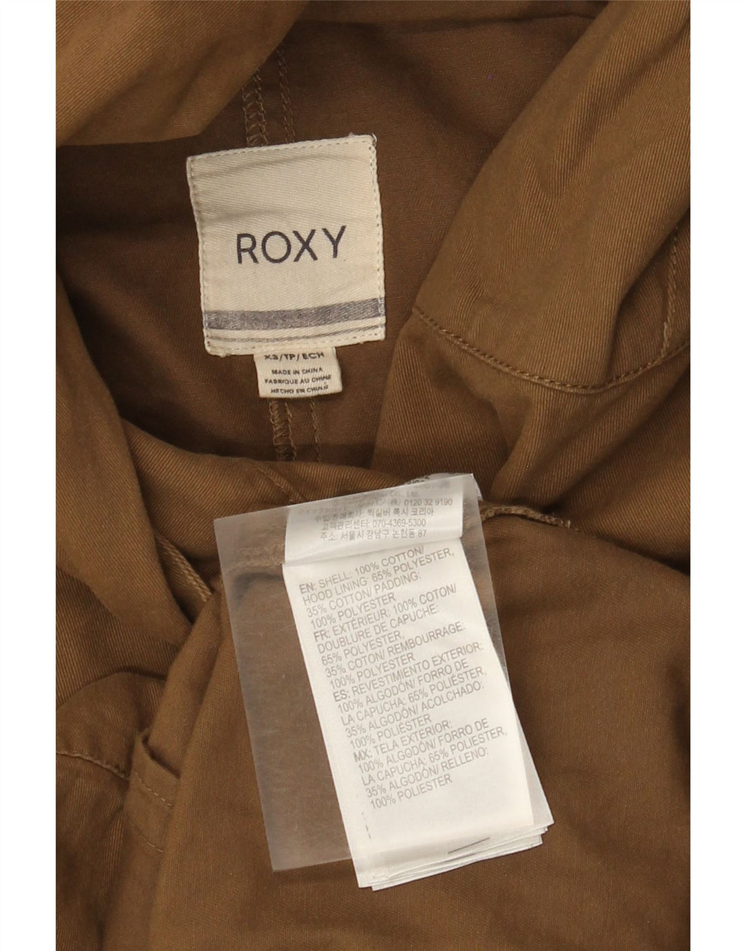 Roxy Dame Hætte Oversized Bomber Jacket UK 6 XS Brun Bomuld