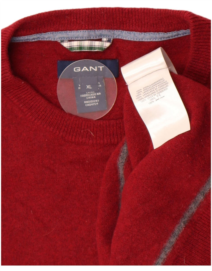 Gant Herre sweater med rund hals XL rødstribet lammeuld