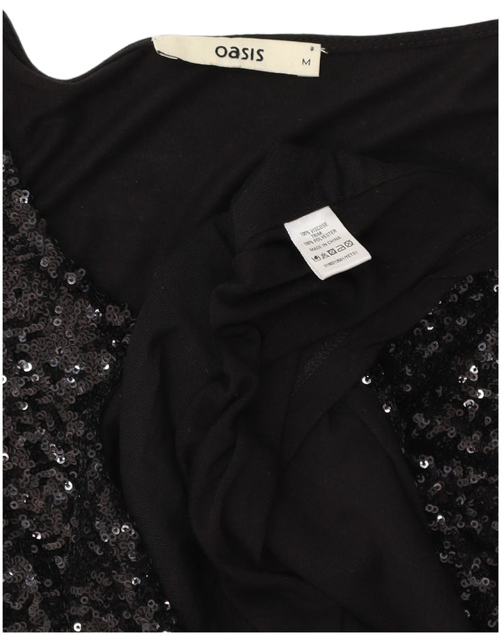 Oasis Dame Pailletbluse Top UK 12 Medium Sort Viscose