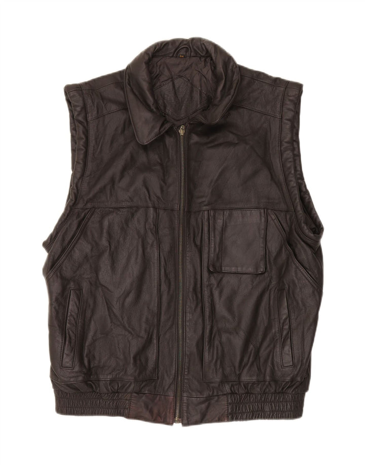 PRINCE Herre Læder Gilet IT 54 2XL Sort Læder