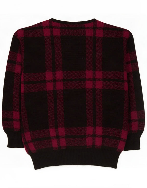 Vintage Dame Oversized Boat Neck Jumper Sweater UK 4 XS Sort Plaid