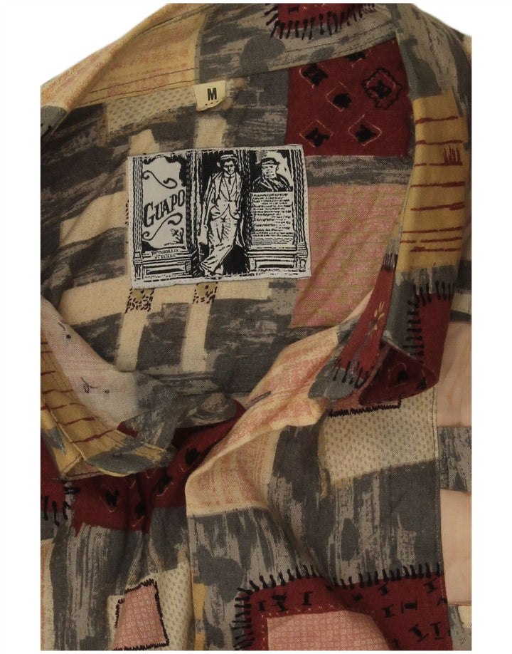 Vintage herreskjorte medium flerfarvet patchwork viskose