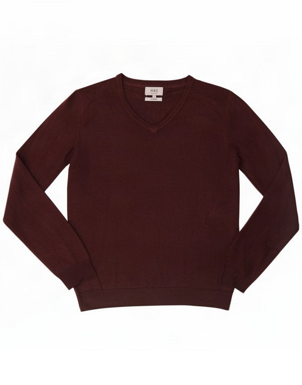 Marks & Spencer Herre V-hals sweater Large Burgundy Acrylic