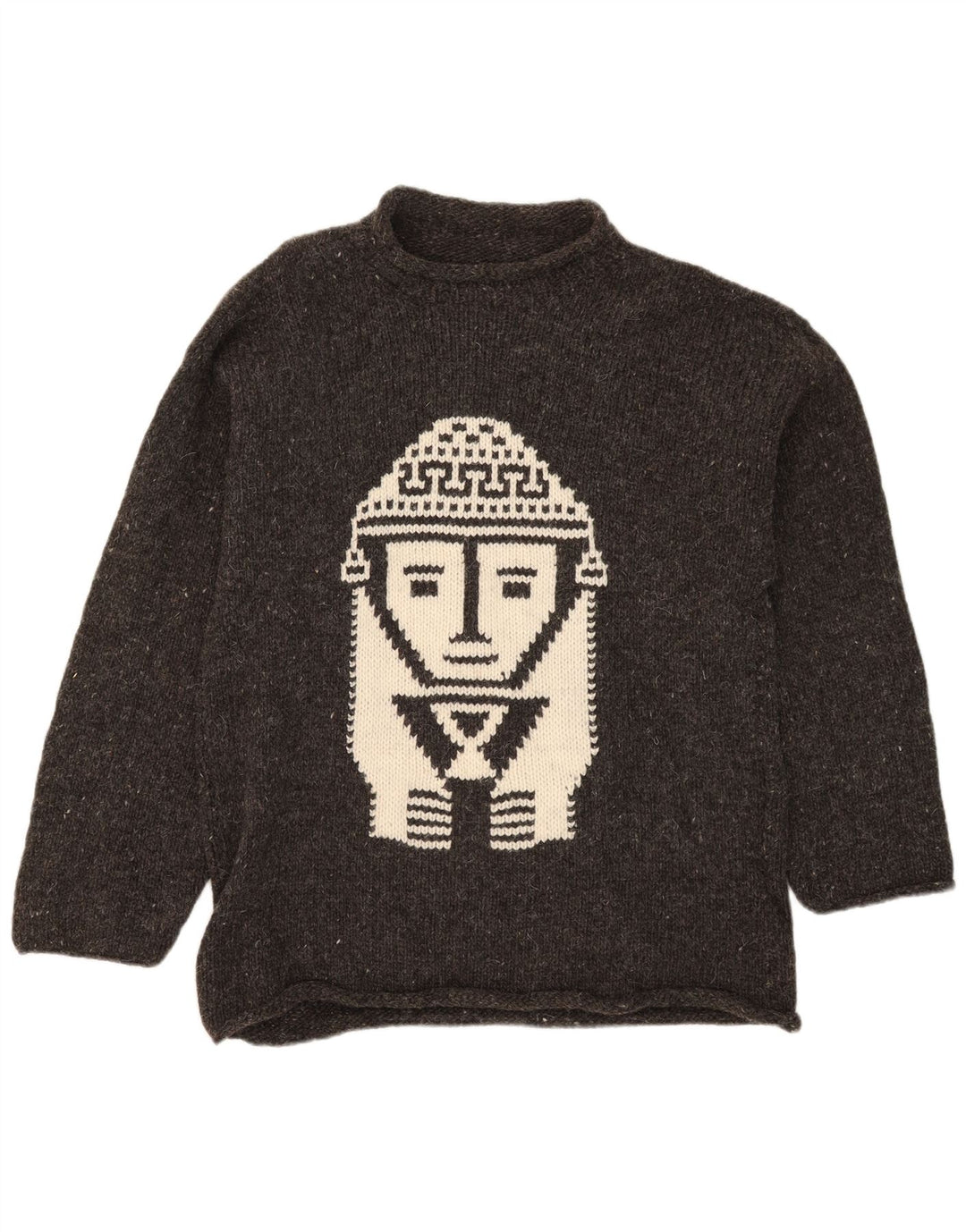Vintage Herre grafisk skildpaddehals sweater Medium Grey Flecked Aztec