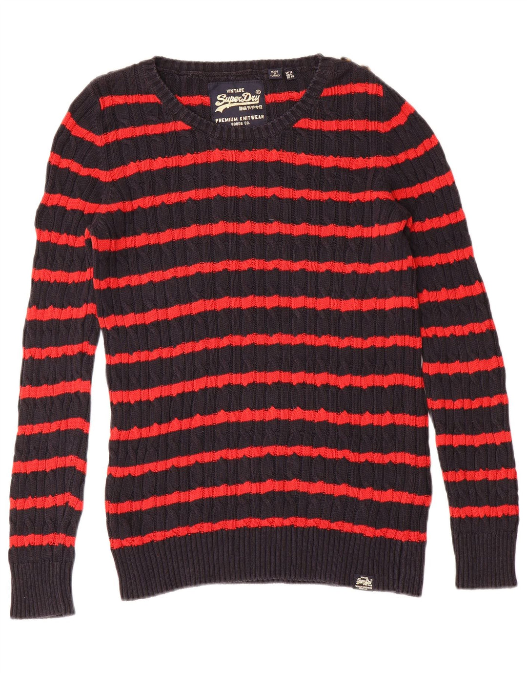 Superdry Sweater med rund hals til kvinder UK 12 Mellem marineblå stribet