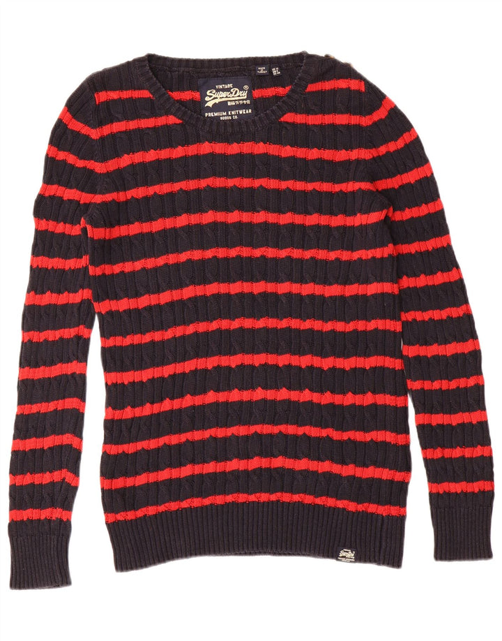 Superdry Sweater med rund hals til kvinder UK 12 Mellem marineblå stribet