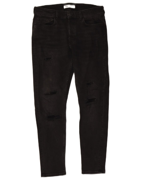 ZARA Distressed Skinny Jeans til mænd EU 42 Large W32 L28 Sort
