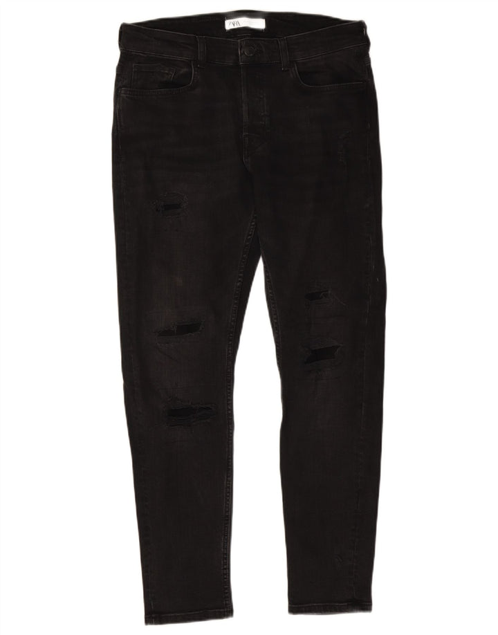 ZARA Distressed Skinny Jeans til mænd EU 42 Large W32 L28 Sort