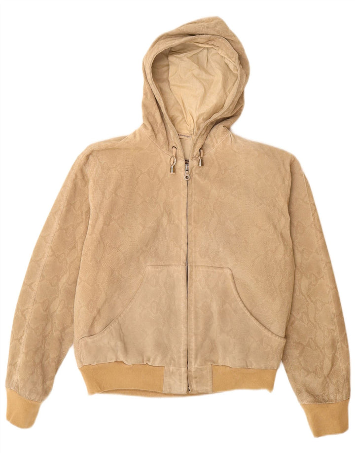 Donna Pelle Dame Hooded Bomber Jacket IT 42 Medium Beige Animal Print