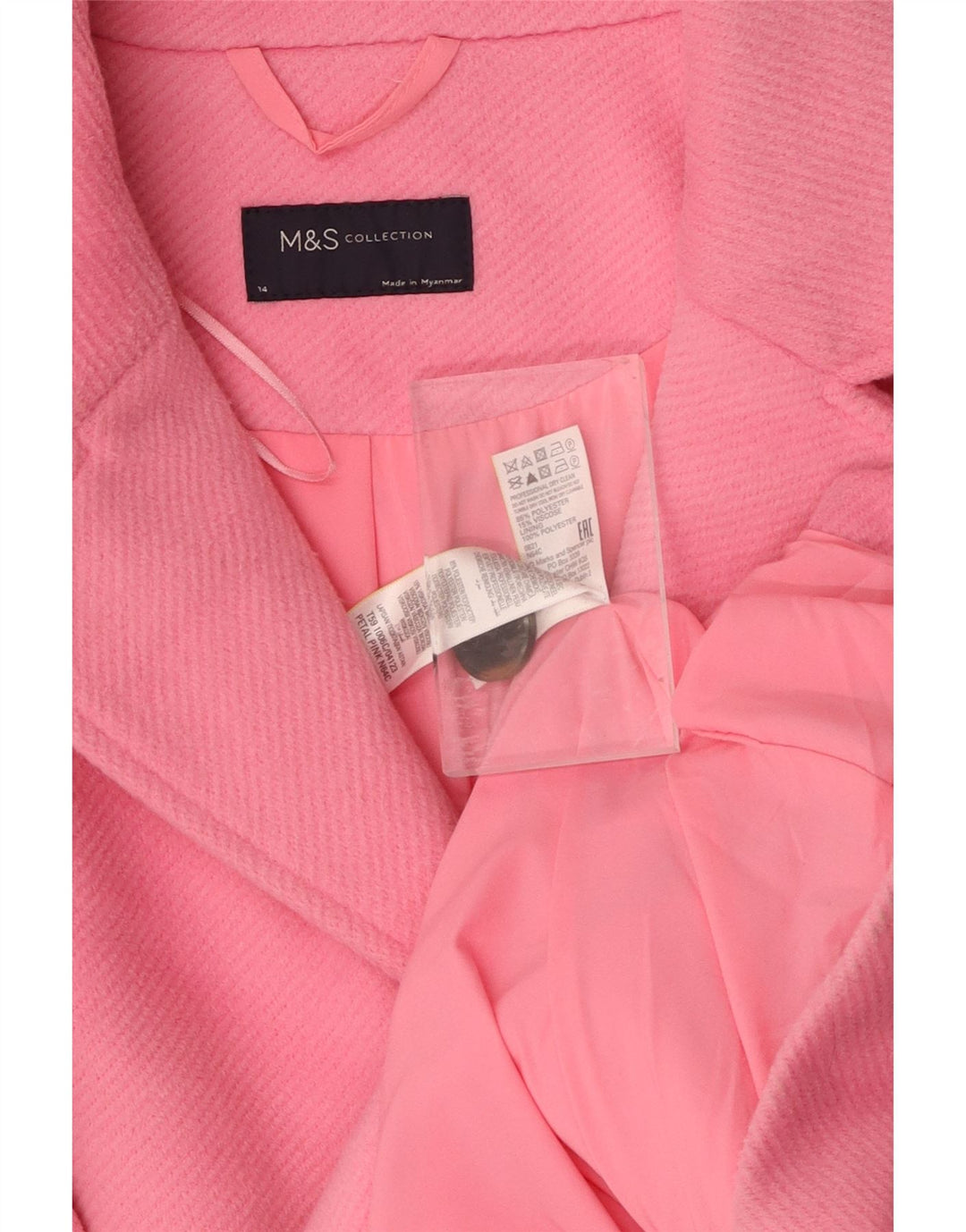 MARKS & SPENCER Womens Overcoat UK 14 Large Pink Polyester Vintage Marks & Spencer and Second-Hand Marks & Spencer from Messina Hembry 