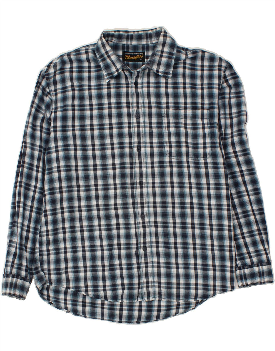 WRANGLER Mens Shirt XL Navy Blue Check Cotton Vintage Wrangler and Second-Hand Wrangler from Messina Hembry 
