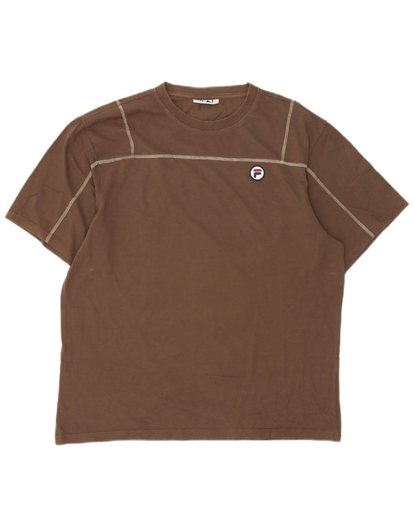 Fila Mens T-Shirt Top Large Brown Cotton
