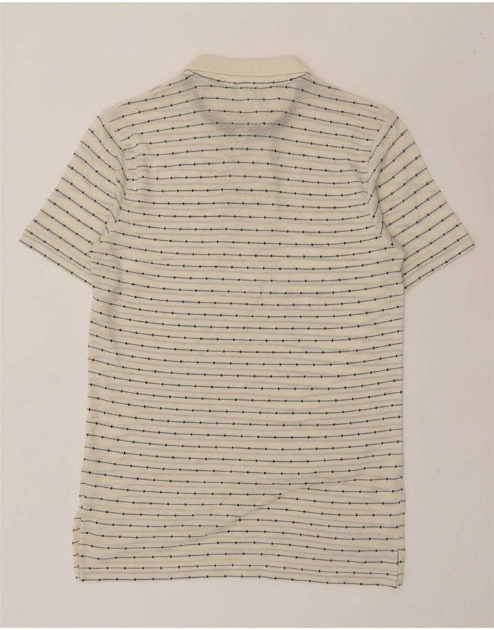 ANERKJENDT Mens Polo Shirt Small Off White Striped Cotton