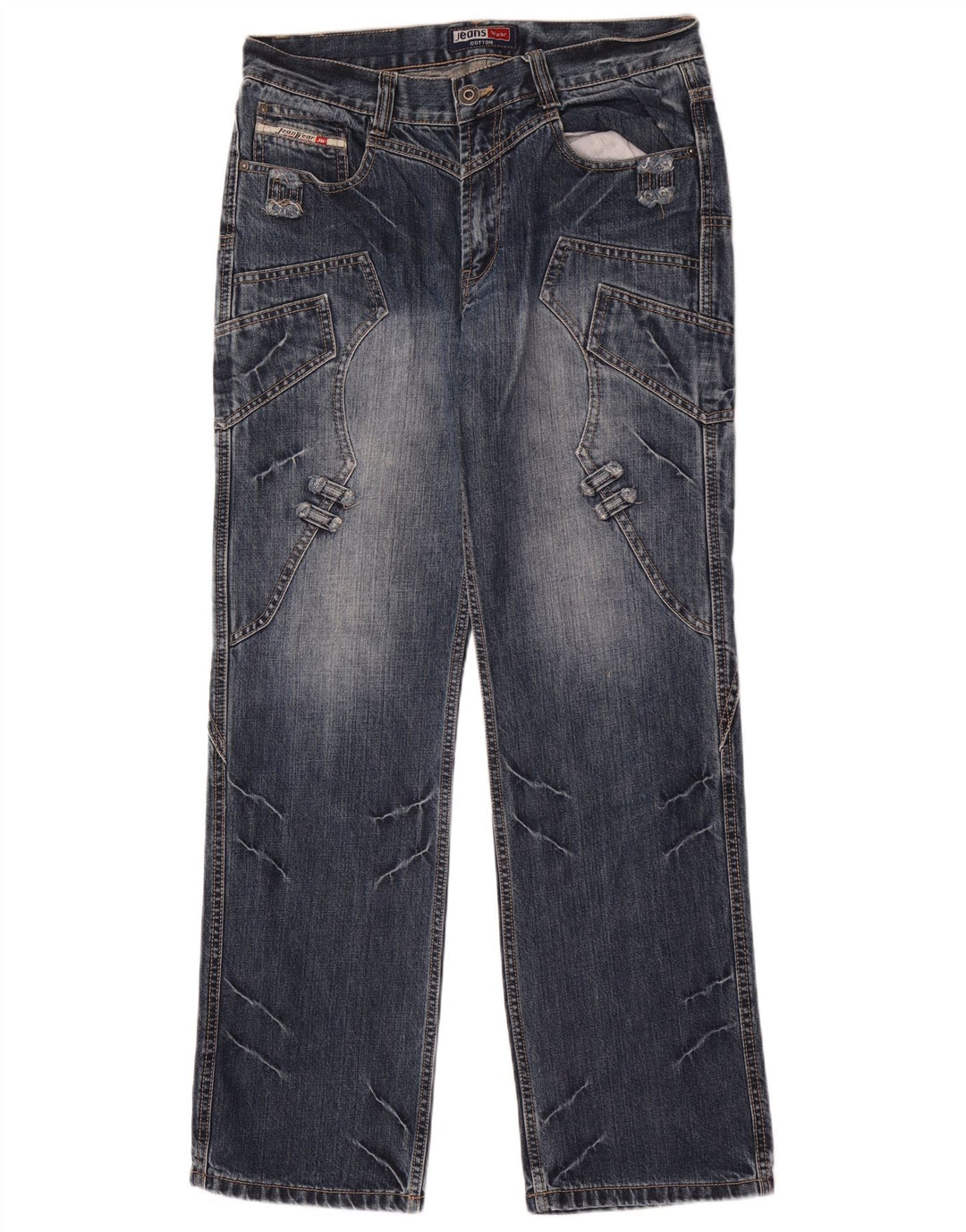 Vintage Straight Jeans til mænd W32 L32 Blå Patchwork Bomuld