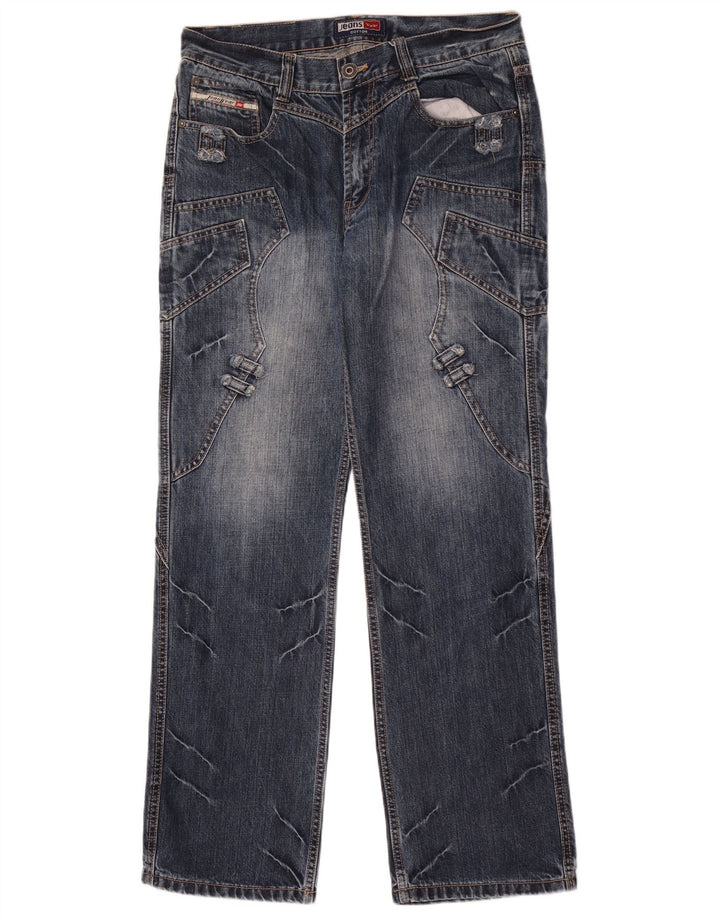 Vintage Straight Jeans til mænd W32 L32 Blå Patchwork Bomuld