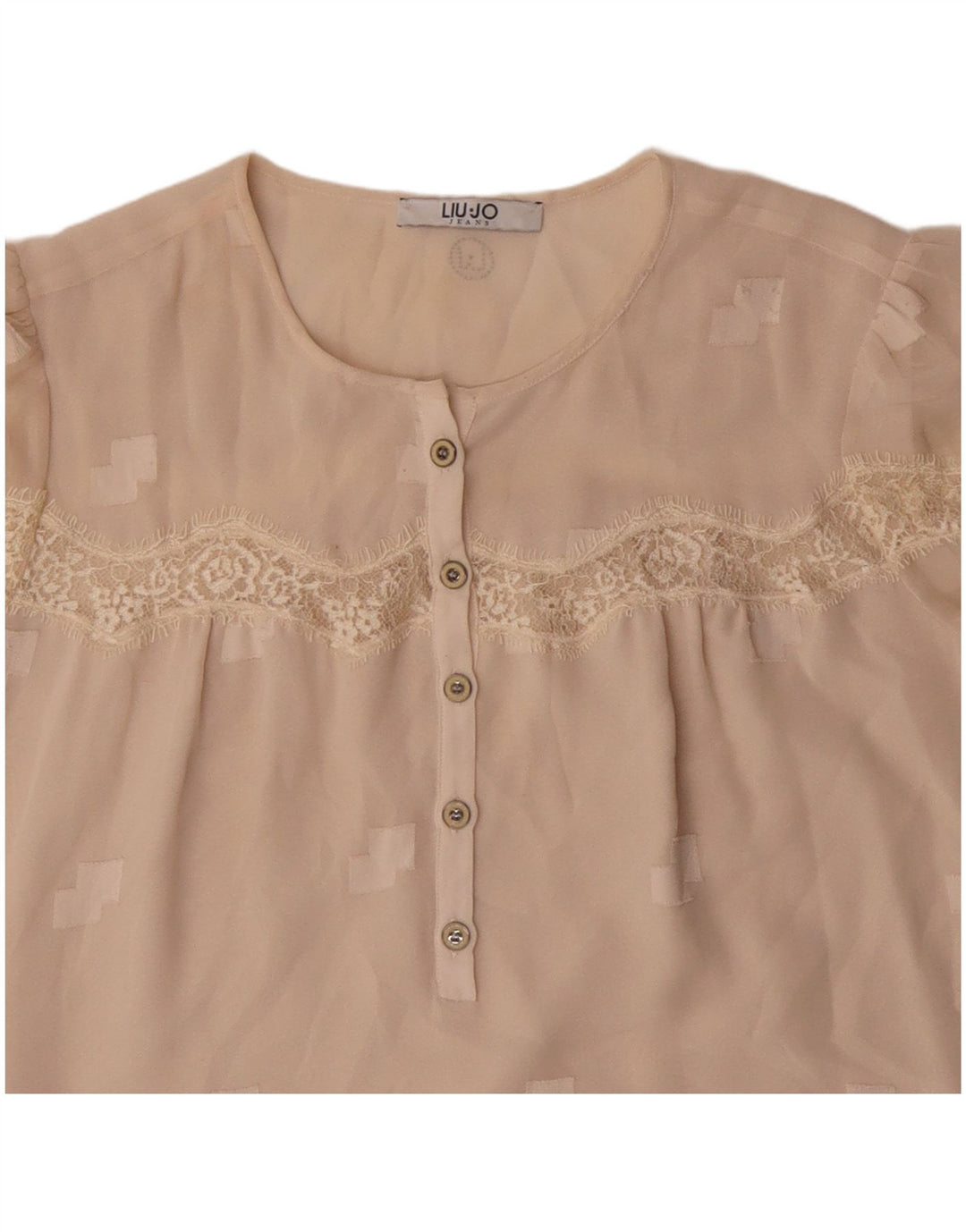 LIU JO Dame 3/4 ærmet bluse Top UK 16 Stor Beige Geometrisk