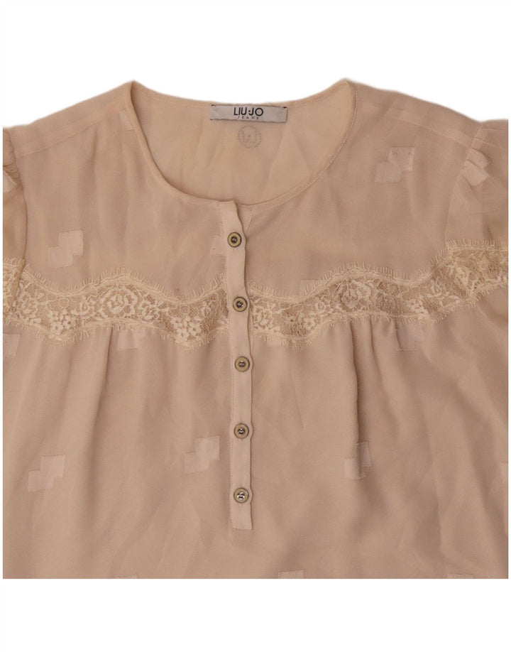 LIU JO Dame 3/4 ærmet bluse Top UK 16 Stor Beige Geometrisk