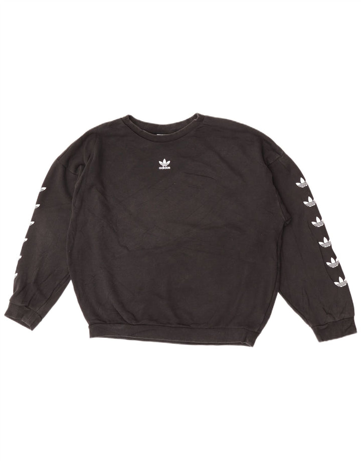 Adidas Womens Crop Graphic Oversized Sweatshirt Jumper UK 16 Large Black