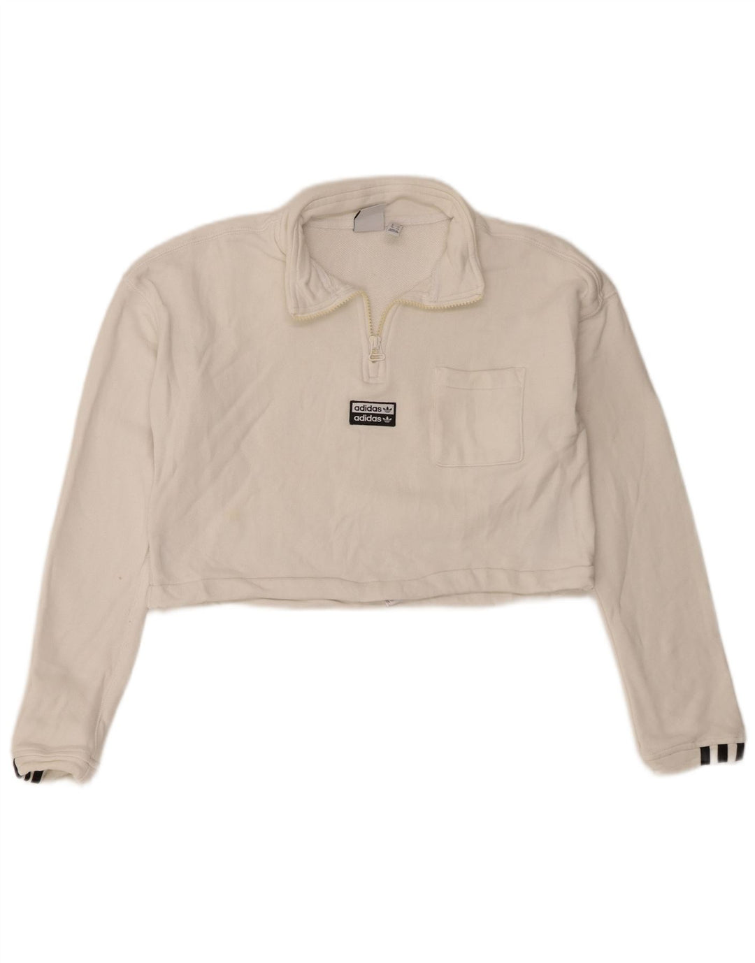 Adidas Dame Oversized Crop Zip Neck Sweatshirt Jumper UK 8 Small White