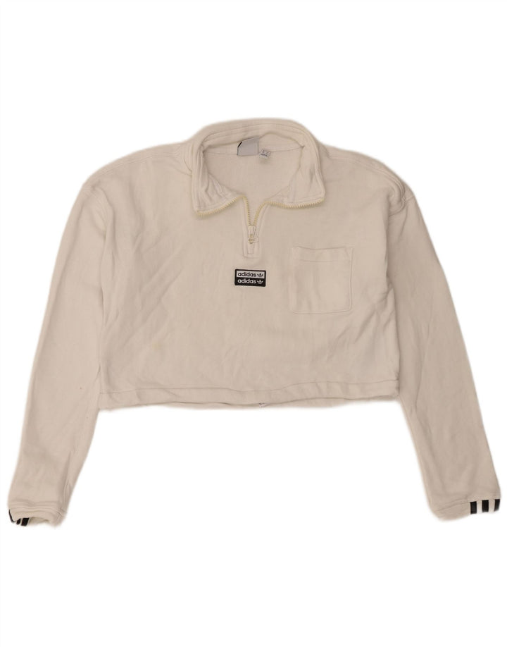 Adidas Dame Oversized Crop Zip Neck Sweatshirt Jumper UK 8 Small White