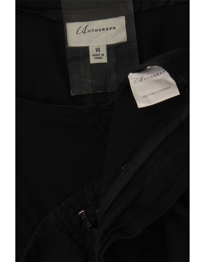 Autograf Dame 3/4 ærmet Crop Bomber Jacket UK 14 Stor sort bomuld