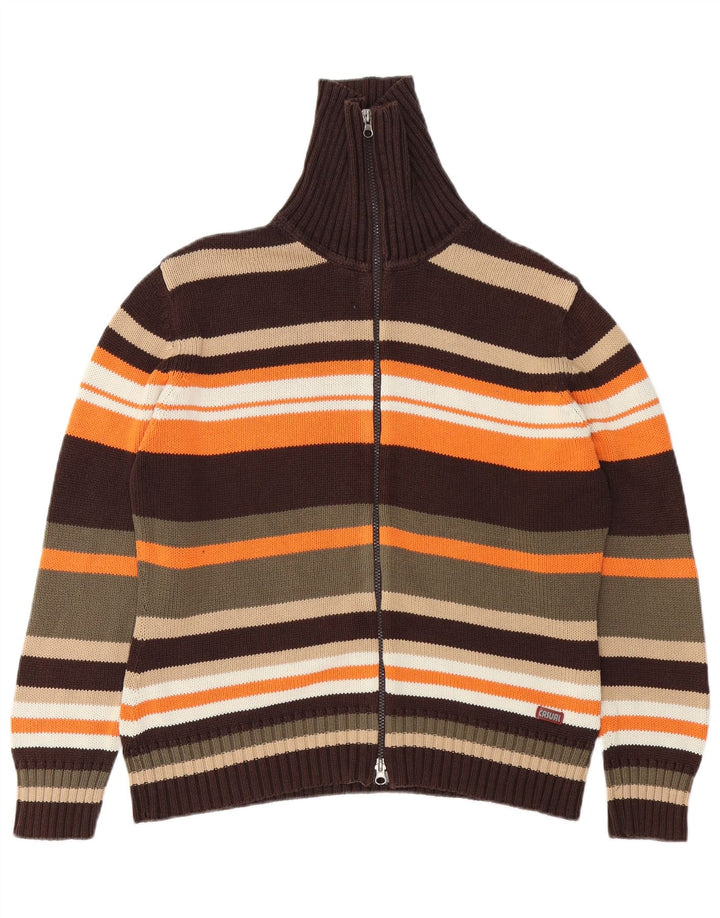 VINTAGE Dame cardigan sweater UK 14/16 Stor flerfarvet stribet