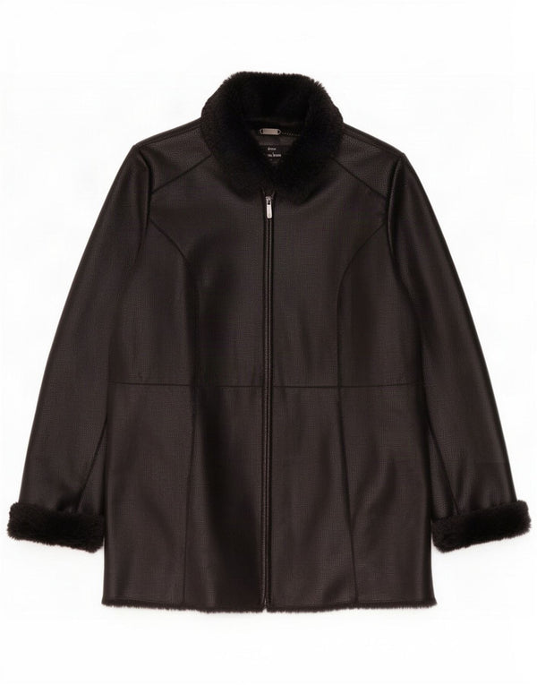 Dennis Basso Sherpa-jakke i imiteret læder til kvinder UK 14 Medium Black Polyester