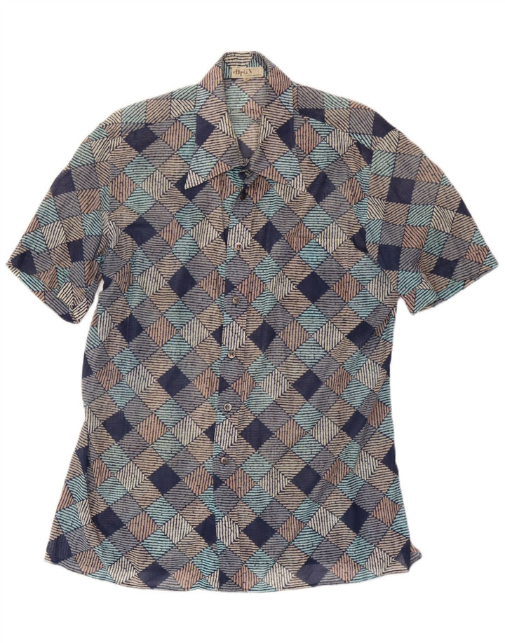 Vintage kortærmet herreskjorte XL flerfarvet geometrisk