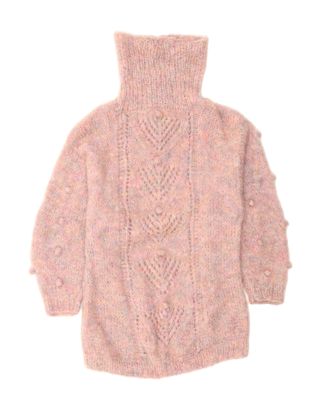 VINTAGE Womens Longline Roll Neck Jumper Sweater UK 14 Medium Pink Vintage Vintage and Second-Hand Vintage from Messina Hembry 