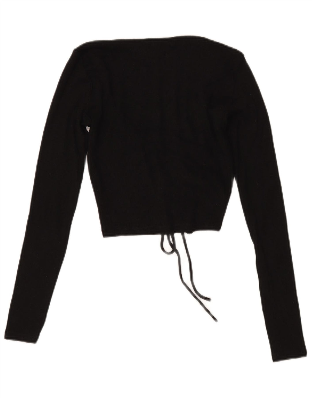 Zara Womens Crop Front Tie Top Langærmet UK 12 Medium Black Bomuld