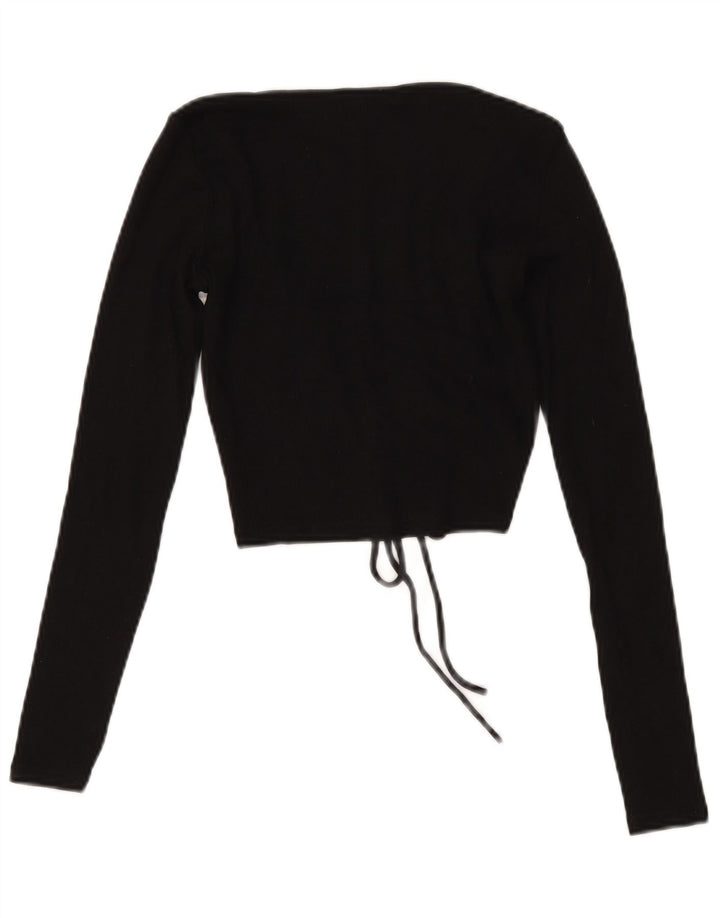 Zara Womens Crop Front Tie Top Langærmet UK 12 Medium Black Bomuld