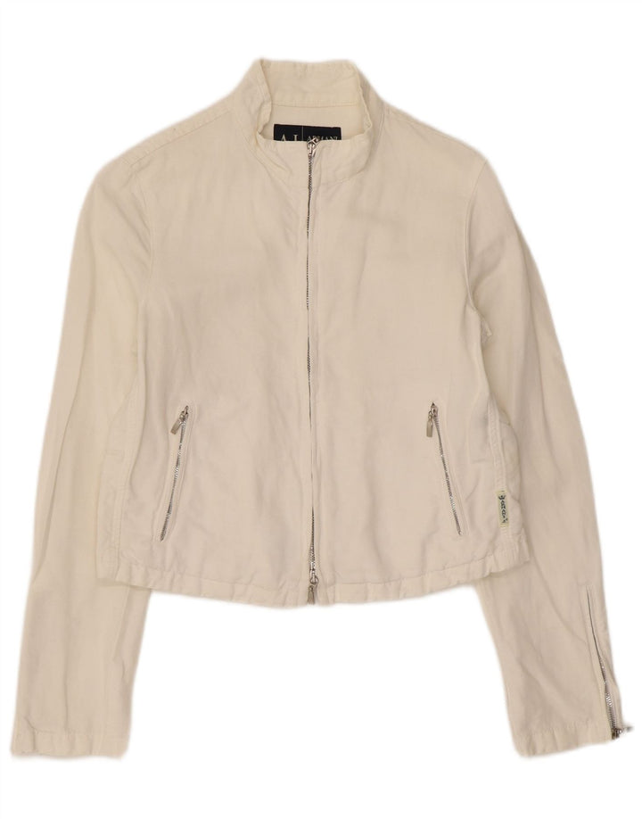 Armani Jeans Dame Bomber Jacket UK 8 Small White Bomuld