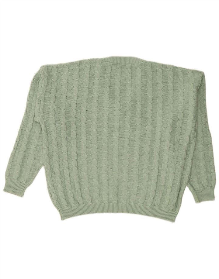 VINTAGE Womens Oversized V-Neck Jumper Sweater UK 14 Medium Green Cotton