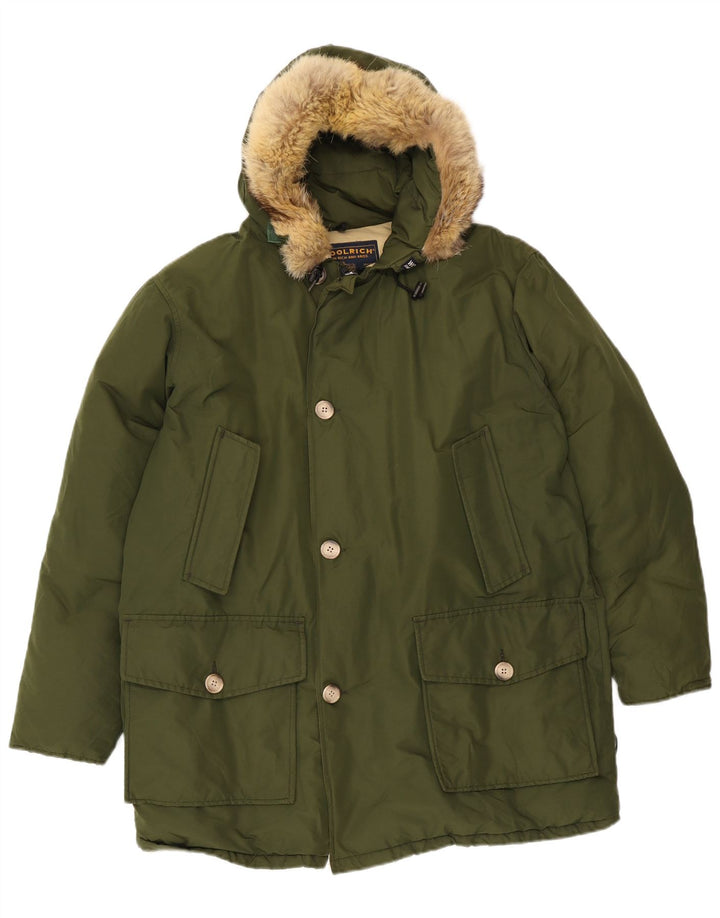 Woolrich Herre hættepolstret jakke UK 40 Stor grøn bomuld