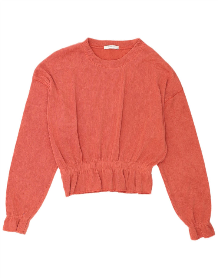 Zara Dame Langærmet Oversized Bluse Top UK 10 Small Pink Polyester