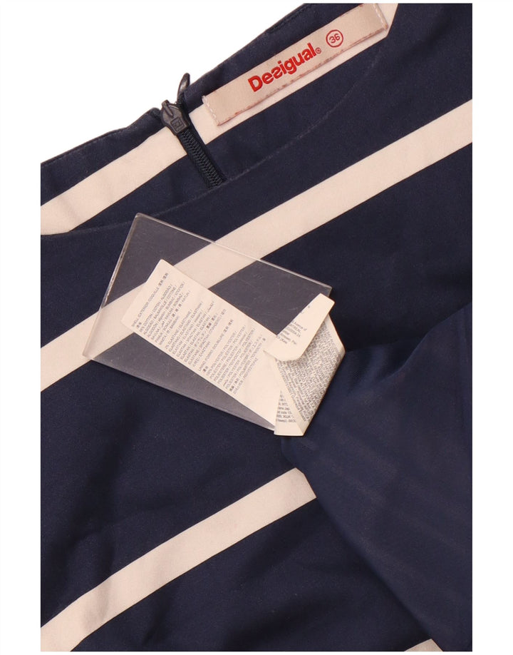 Desigual Dame Ærmeløs Skede Kjole EU 36 Lille Marineblå Stribet