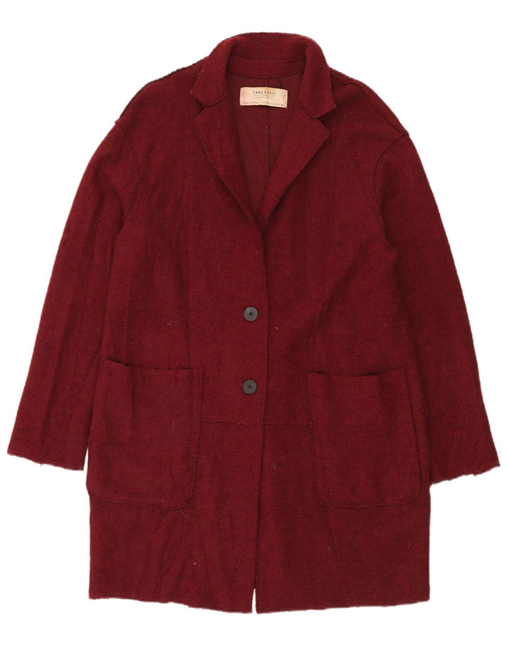 Zara Dame Overfrakke UK 14 Medium Rød Uld