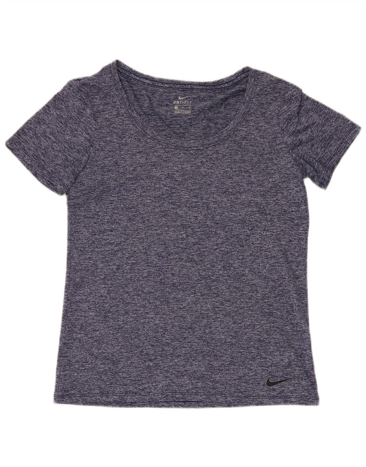 Nike Dame Dri Fit T-Shirt Top UK 10 Small Navy Blue Flecked Polyester