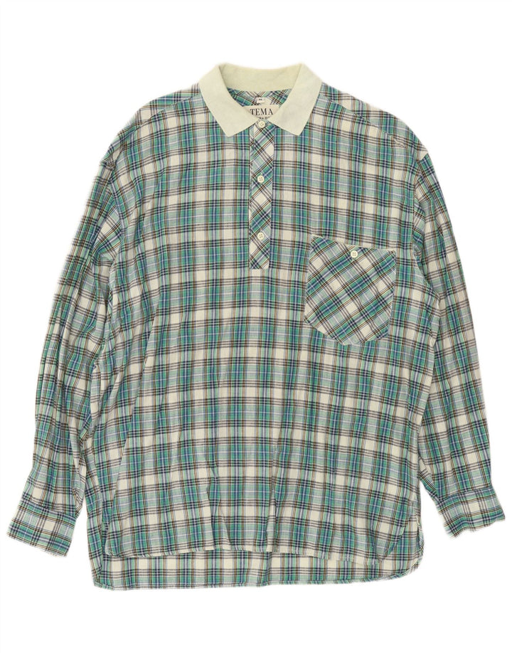 Vintage herre pullover skjorte mellemgrøn ternet bomuld